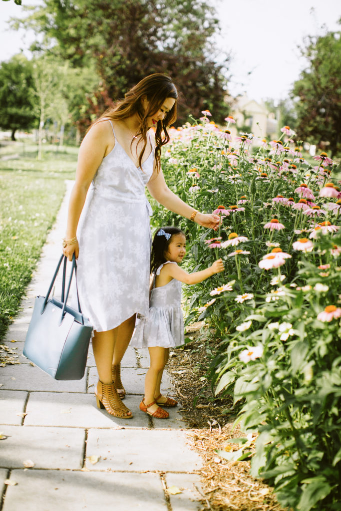 Mommy and Me Outfits Grey Floral Dresses SandyALaMode