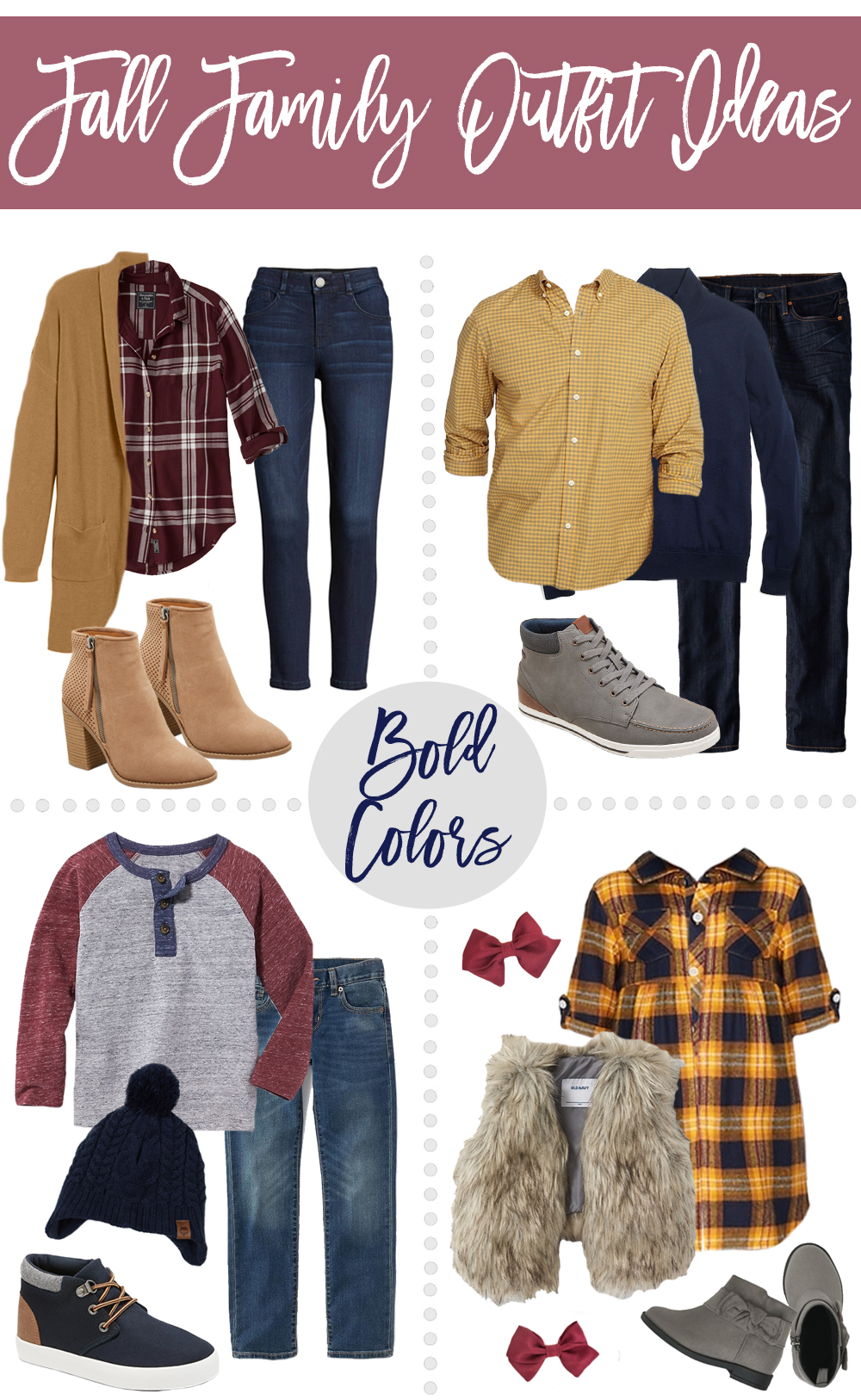 Fall Family Outfit Ideas Bold Color Neutral Color Options 